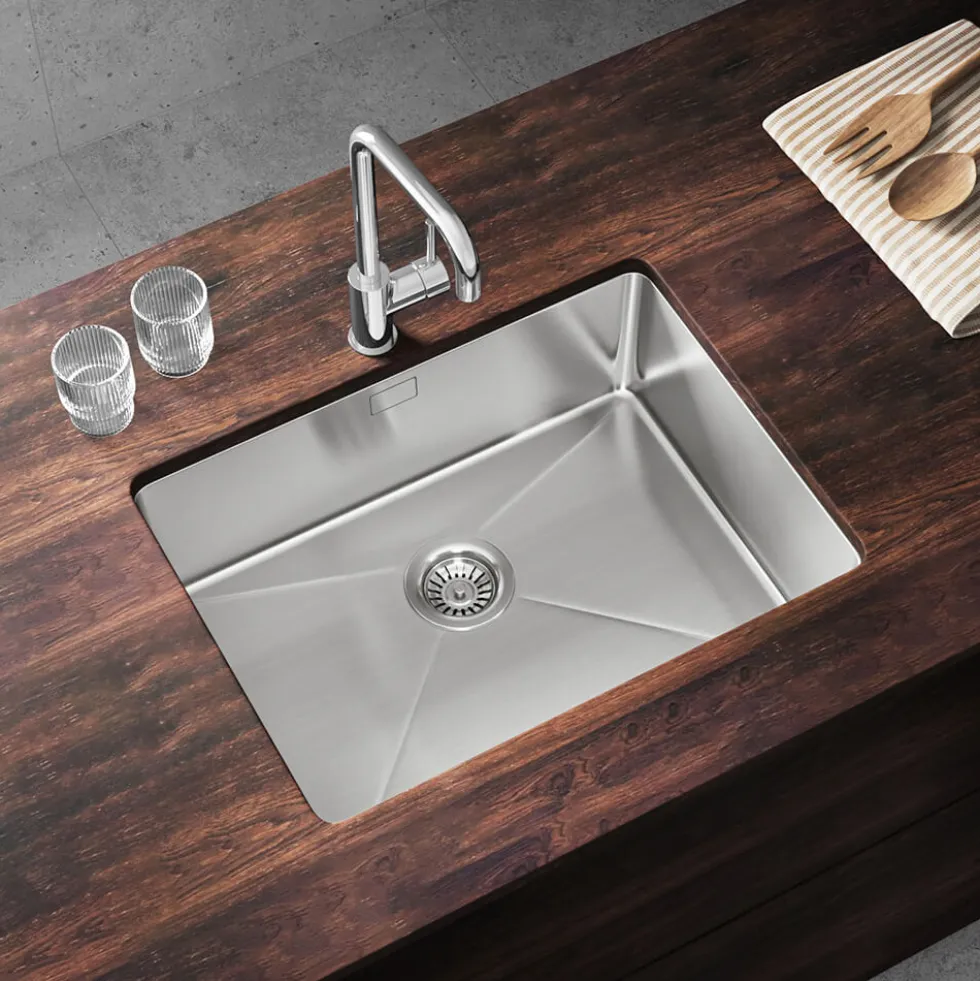 Vellamo Designer Large Single Bowl Inset/Undermount Stainless Steel Kitchen Sink & Waste Kit - 590 x 440mm