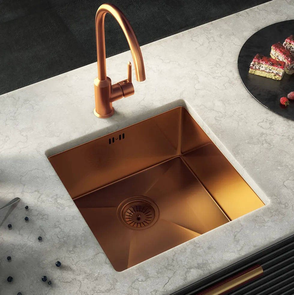 Vellamo Designer Single Bowl Inset/Undermount Stainless Steel Kitchen Sink & Waste - 440 x 440mm