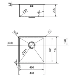 Vellamo Designer Single Bowl Inset/Undermount Stainless Steel Kitchen Sink & Waste - 440 x 440mm
