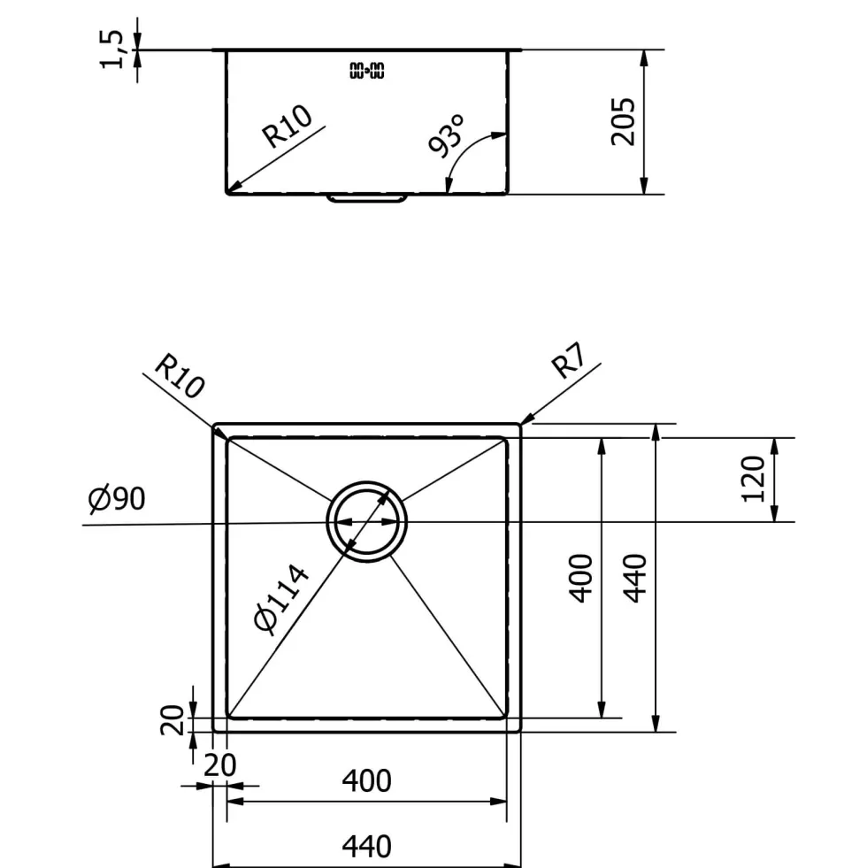 Vellamo Designer Single Bowl Inset/Undermount Stainless Steel Kitchen Sink & Waste - 440 x 440mm