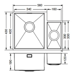 Vellamo Edge 1.5 Bowl Inset/Undermount Brushed Stainless Steel Kitchen Sink & Waste - 560 x 430mm