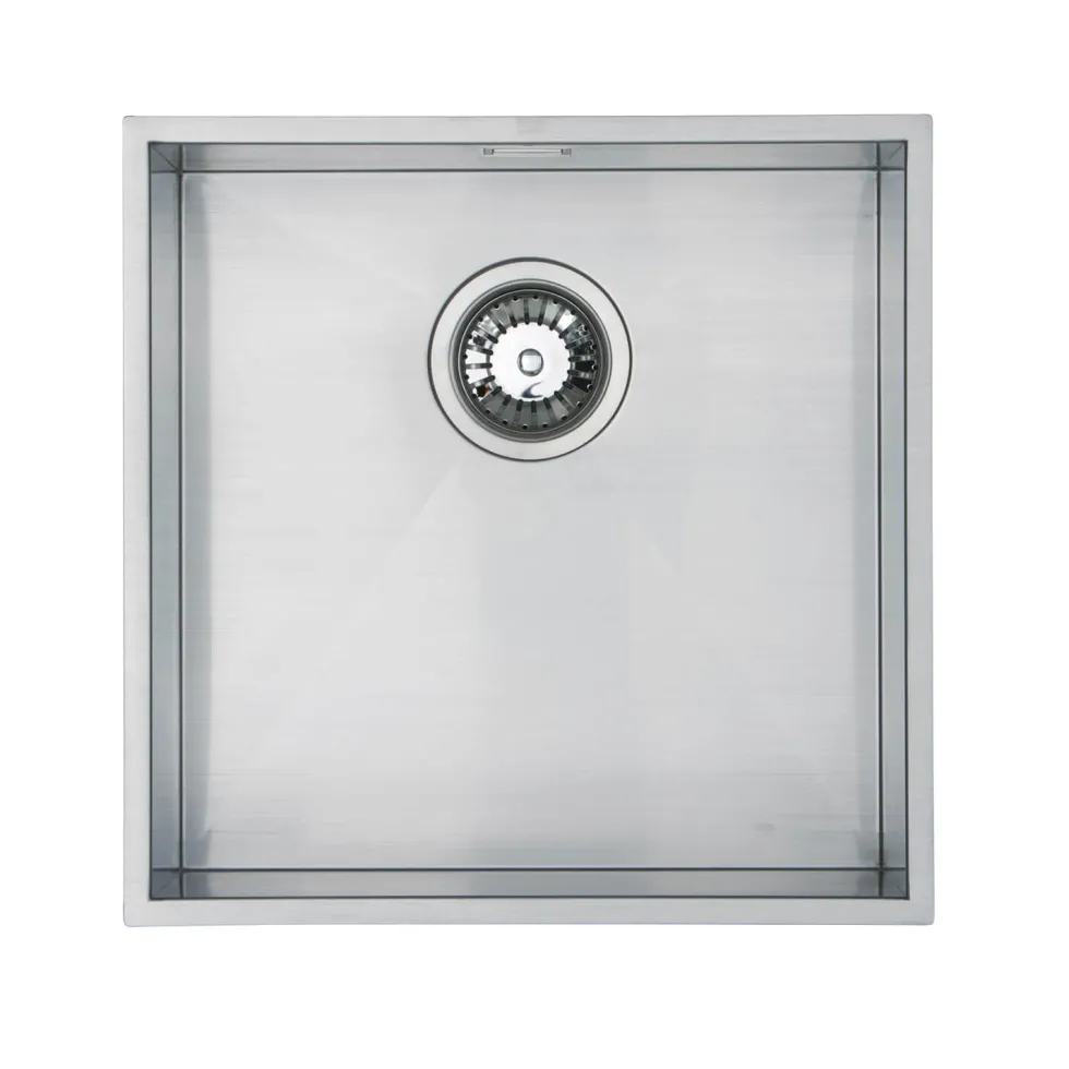 Vellamo Edge 1 Bowl Inset/Undermount Brushed Stainless Steel Kitchen Sink & Waste - 430 x 430mm