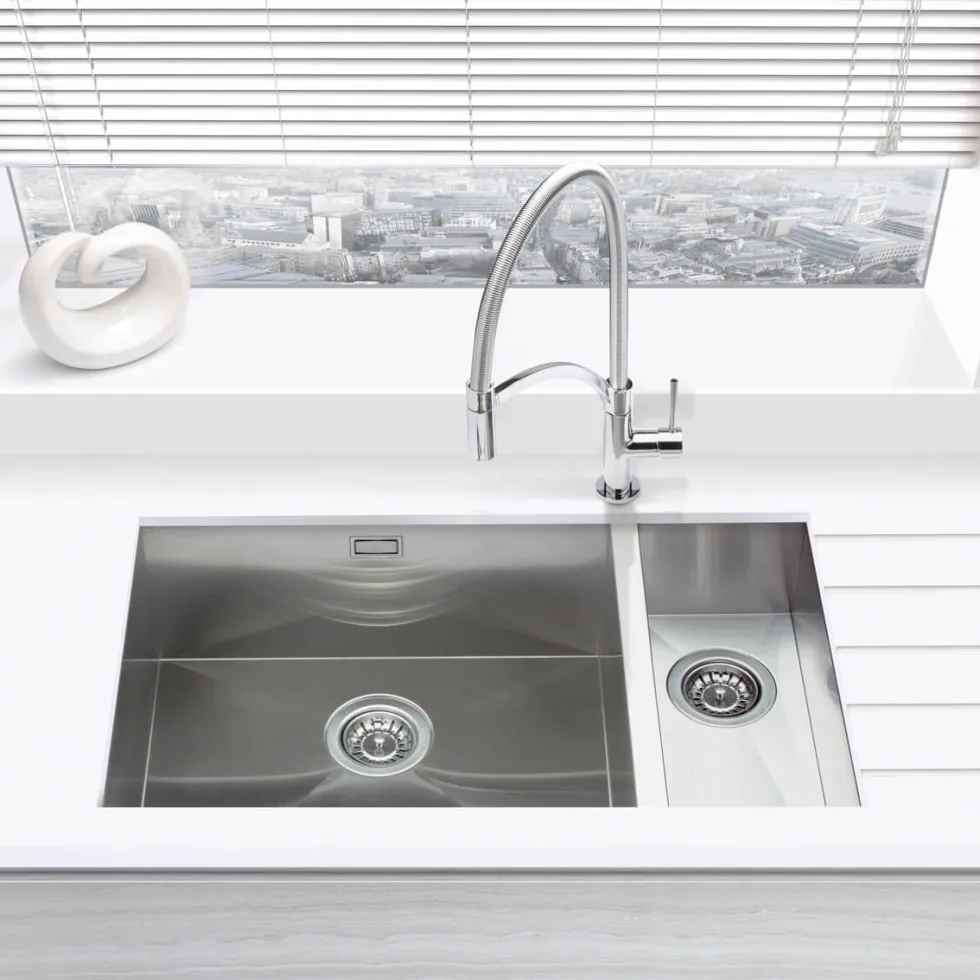 Vellamo Edge 1.5 Bowl Inset/Undermount Brushed Stainless Steel Kitchen Sink & Waste - 740 x 430mm