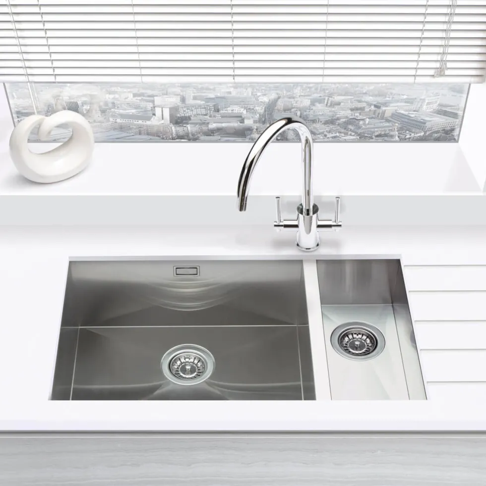 Vellamo Edge 1.5 Bowl Inset/Undermount Brushed Stainless Steel Kitchen Sink & Waste - 740 x 430mm