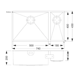 Vellamo Edge 1.5 Bowl Inset/Undermount Brushed Stainless Steel Kitchen Sink & Waste - 740 x 430mm