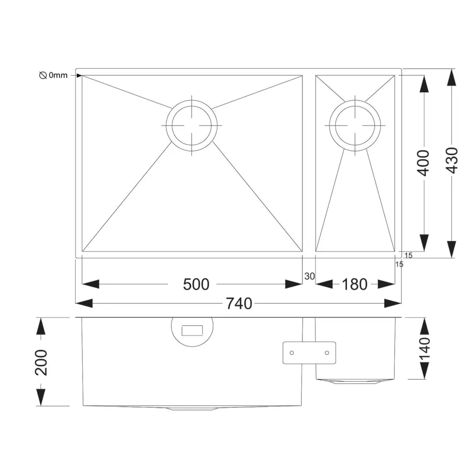 Vellamo Edge 1.5 Bowl Inset/Undermount Brushed Stainless Steel Kitchen Sink & Waste - 740 x 430mm