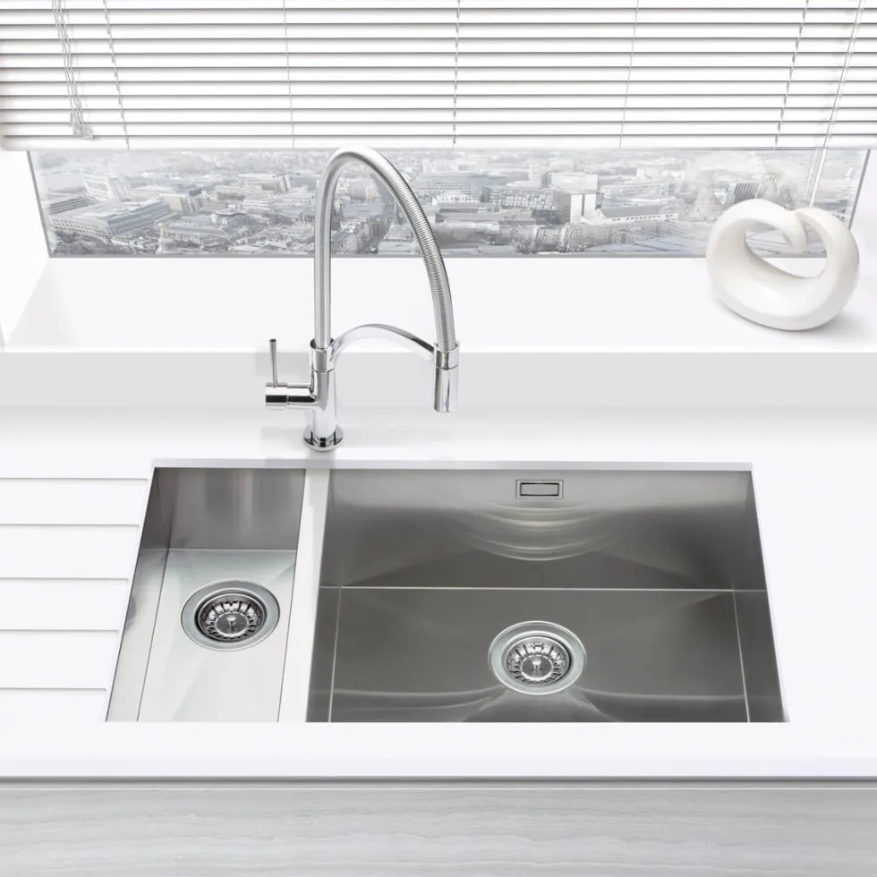 Vellamo Edge 1.5 Bowl Inset/Undermount Brushed Stainless Steel Kitchen Sink & Waste - 740 x 430mm