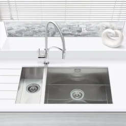 Vellamo Edge 1.5 Bowl Inset/Undermount Brushed Stainless Steel Kitchen Sink & Waste - 740 x 430mm