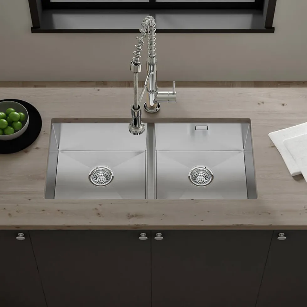 Vellamo Edge 2 Bowl Inset/Undermount Stainless Steel Kitchen Sink & Waste Kit - 860 x 430mm