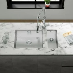 Vellamo Edge 1 Bowl Inset/Undermount Stainless Steel Kitchen Sink & Waste Kit - 530 x 430mm