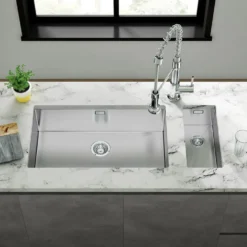 Vellamo Edge 0.5 Bowl Inset/Undermount Stainless Steel Kitchen Sink & Waste Kit - 210 x 430mm