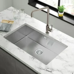 Vellamo Edge Extra Large 1 Bowl Inset/Undermount Stainless Steel Kitchen Sink & Waste Kit - 730 x 430mm