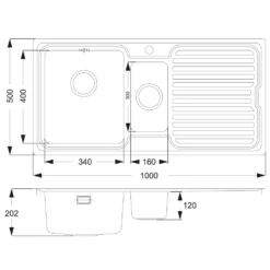 Vellamo Endure Thick-Gauge 1.5 Bowl Stainless Steel Sink & Waste Kit - 1000 x 500mm