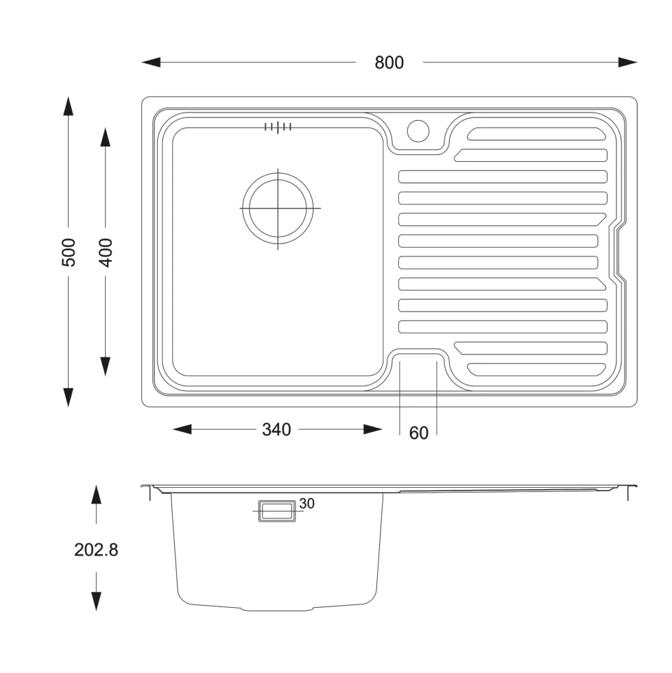 Vellamo Endure Thick-Gauge Compact 1 Bowl Stainless Steel sink & Waste Kit - 800 x 500mm