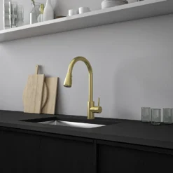 Vellamo Inspire Pull Out Spray Mono Kitchen Mixer Tap - Brushed Brass