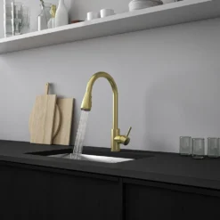 Vellamo Inspire Pull Out Spray Mono Kitchen Mixer Tap - Brushed Brass