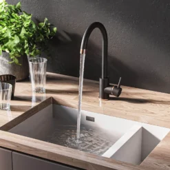 Vellamo Kara Single Lever Mono Kitchen Mixer - Black & Rose Gold