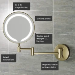 Vellamo LED Illuminated Round Magnifying Wall Mirror with Pull Out Magnetic Sensor - 200mm