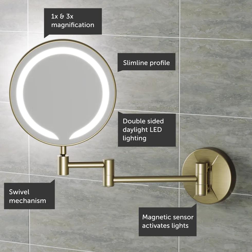 Vellamo LED Illuminated Round Magnifying Wall Mirror with Pull Out Magnetic Sensor - 200mm