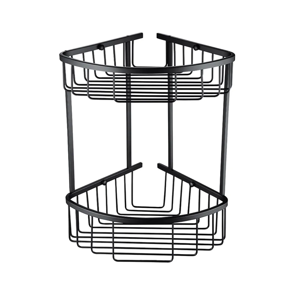 Vellamo Matt Black Double Corner Shower Basket