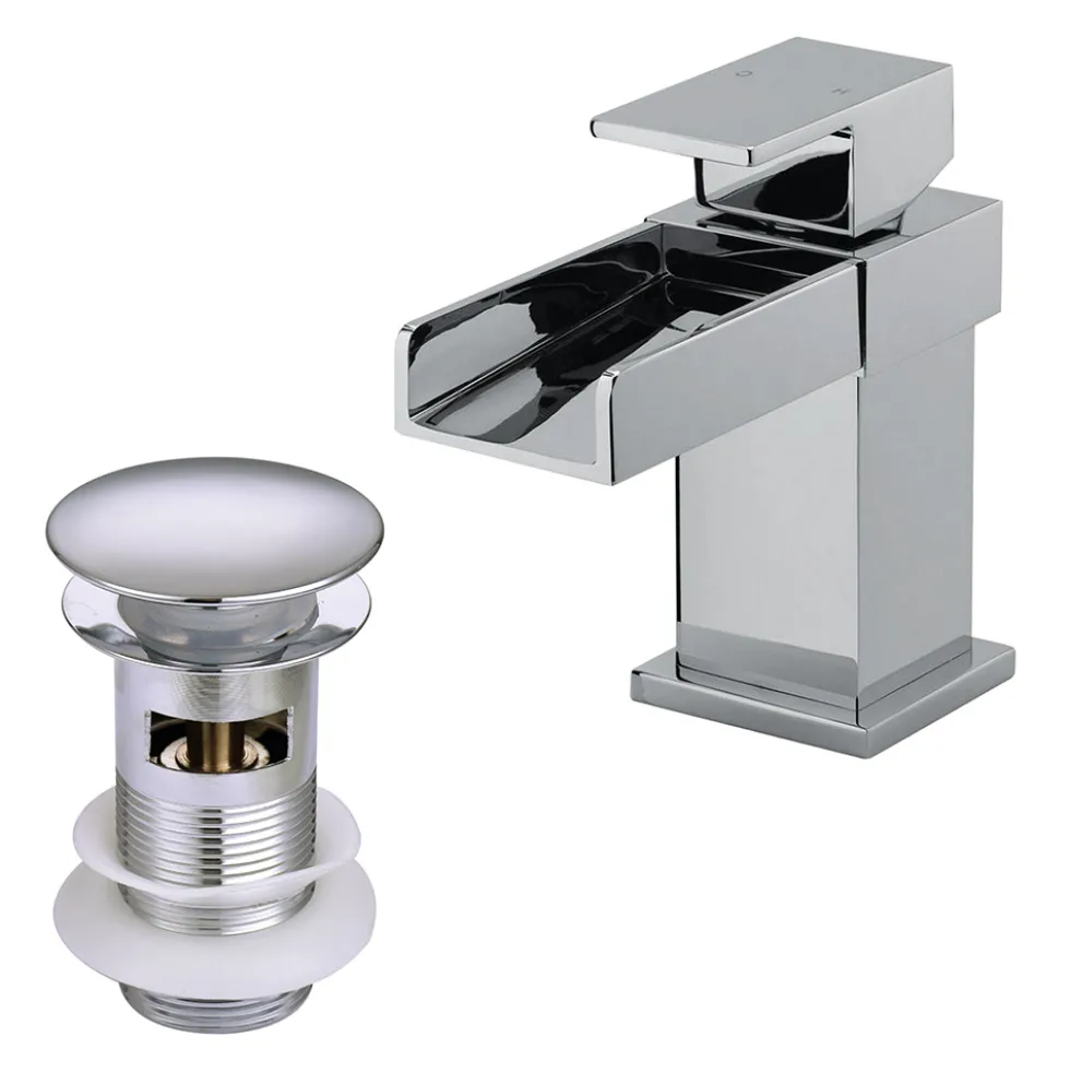 Vellamo Maya Mini Waterfall Basin Mixer with Clicker Waste
