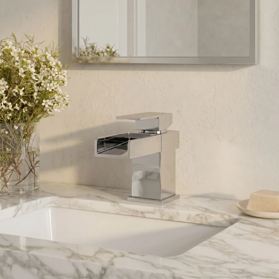 Vellamo Maya Waterfall Basin Mixer with Clicker Waste
