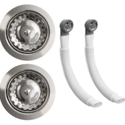 Vellamo 90mm Chrome 1.5 & 2 Bowl Kitchen Sink Strainer Wastes with Two Round Overflows
