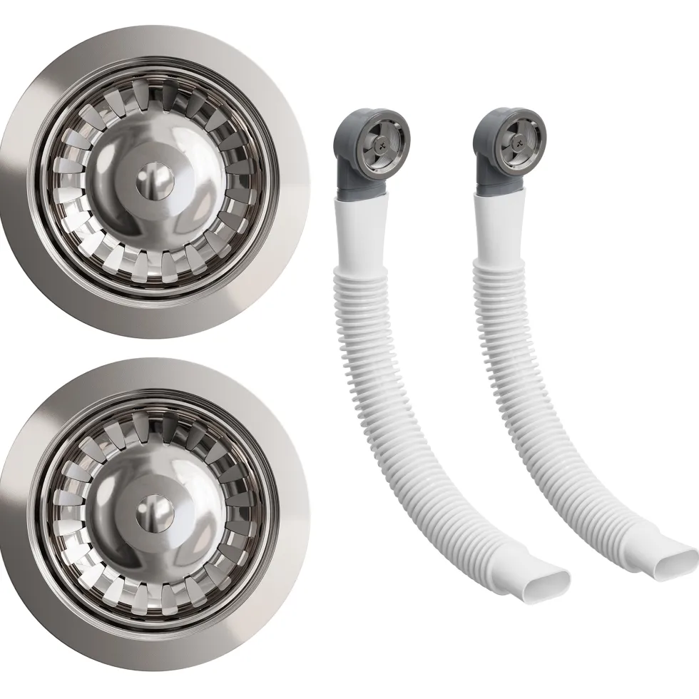 Vellamo 90mm Chrome 1.5 & 2 Bowl Kitchen Sink Strainer Wastes with Two Round Overflows