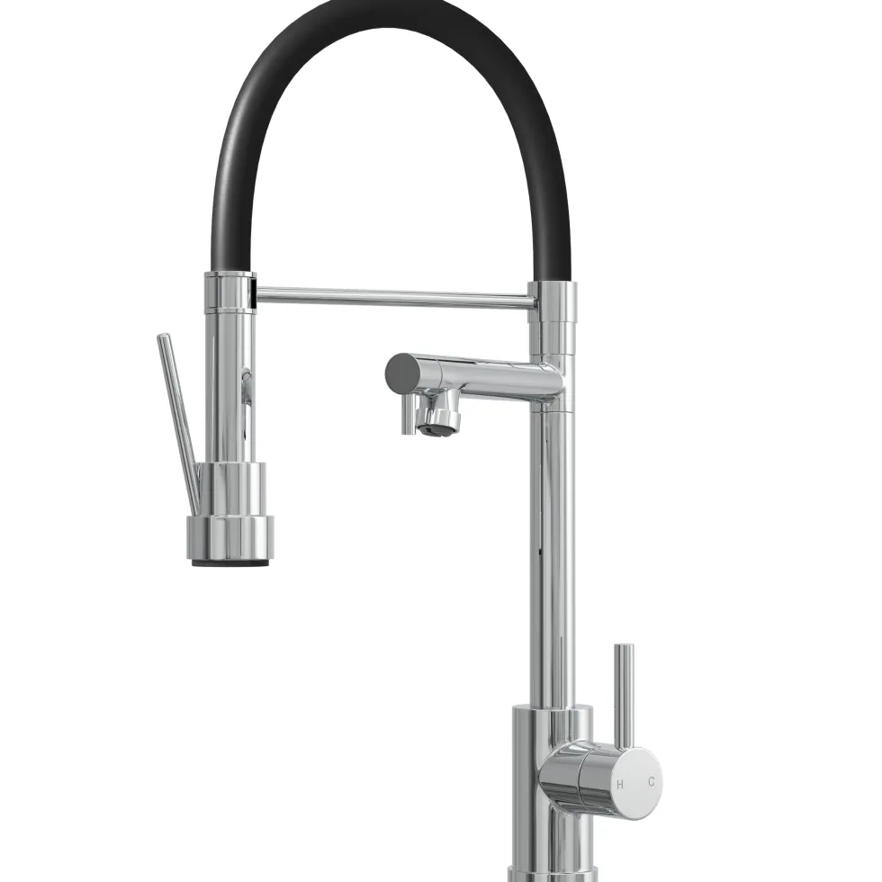 Vellamo Nexus Mono Pull Out Spray Kitchen Mixer Tap with Black Hose