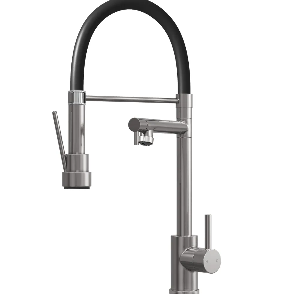 Vellamo Nexus Mono Pull Out Spray Kitchen Mixer Tap with Black Hose
