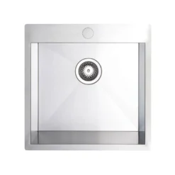 Vellamo Peak 1 Bowl Satin Stainless Steel Sink & Waste with Tap Ledge - 450 x 500mm
