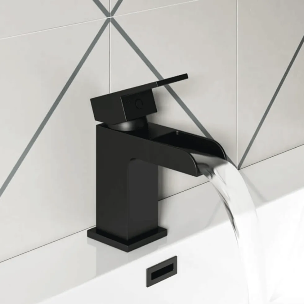 Vellamo Reve Matt Black Waterfall Basin Tap & Waste