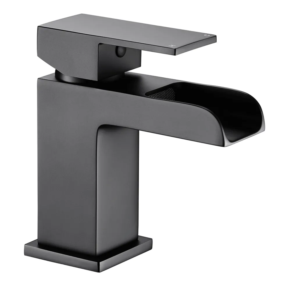 Vellamo Reve Matt Black Waterfall Basin Tap & Waste