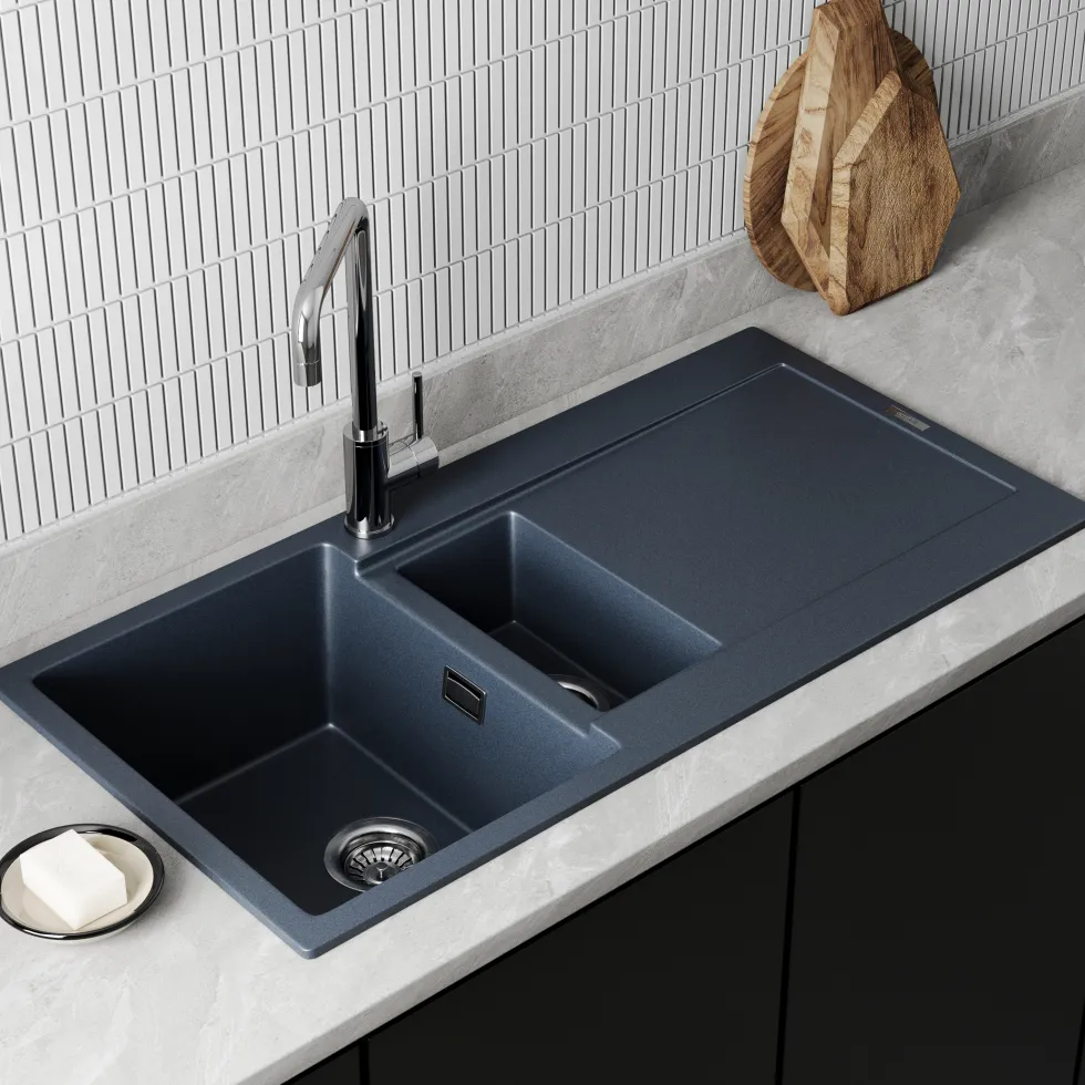 Vellamo Rocca 1.5 Bowl Granite Composite Inset Kitchen Sink & Waste - 1000 x 500mm