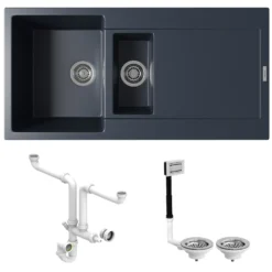 Vellamo Rocca 1.5 Bowl Granite Composite Inset Kitchen Sink & Waste - 1000 x 500mm