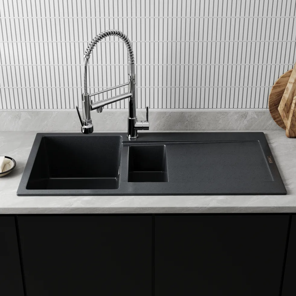 Vellamo Rocca 1.5 Bowl Granite Composite Inset Kitchen Sink & Waste - 1000 x 500mm