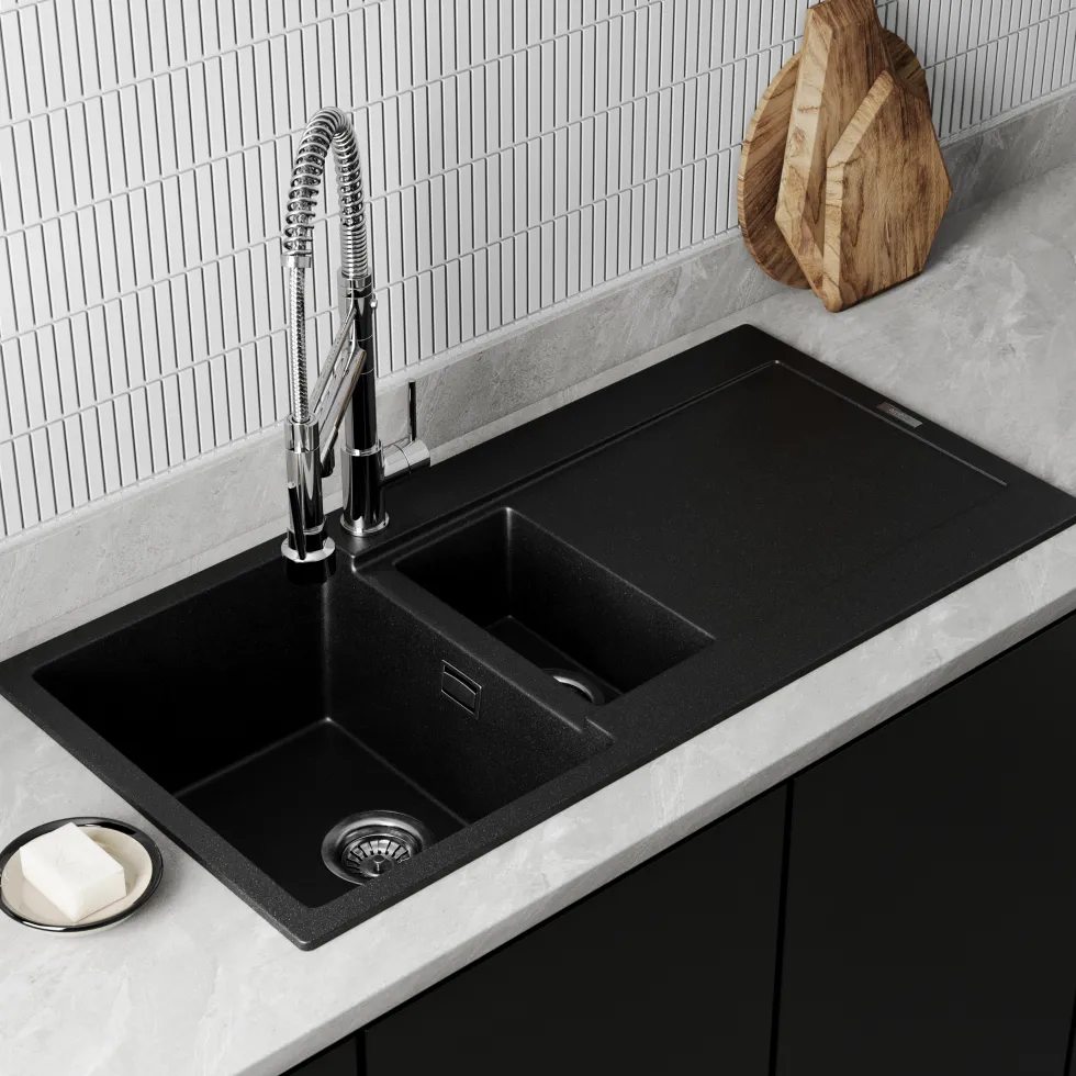 Vellamo Rocca 1.5 Bowl Granite Composite Inset Kitchen Sink & Waste - 1000 x 500mm