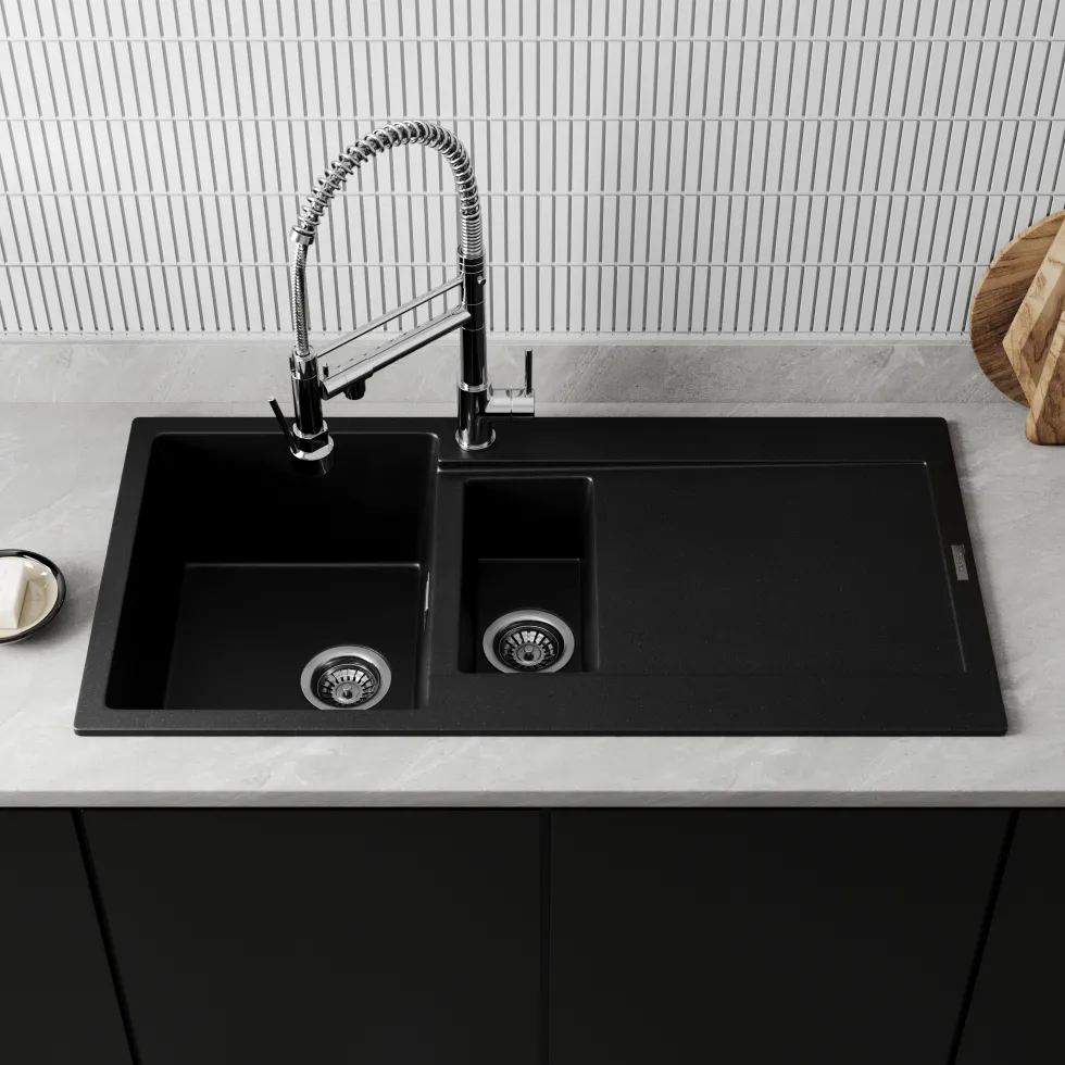 Vellamo Rocca 1.5 Bowl Granite Composite Inset Kitchen Sink & Waste - 1000 x 500mm