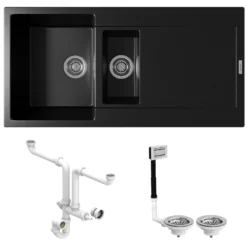 Vellamo Rocca 1.5 Bowl Granite Composite Inset Kitchen Sink & Waste - 1000 x 500mm