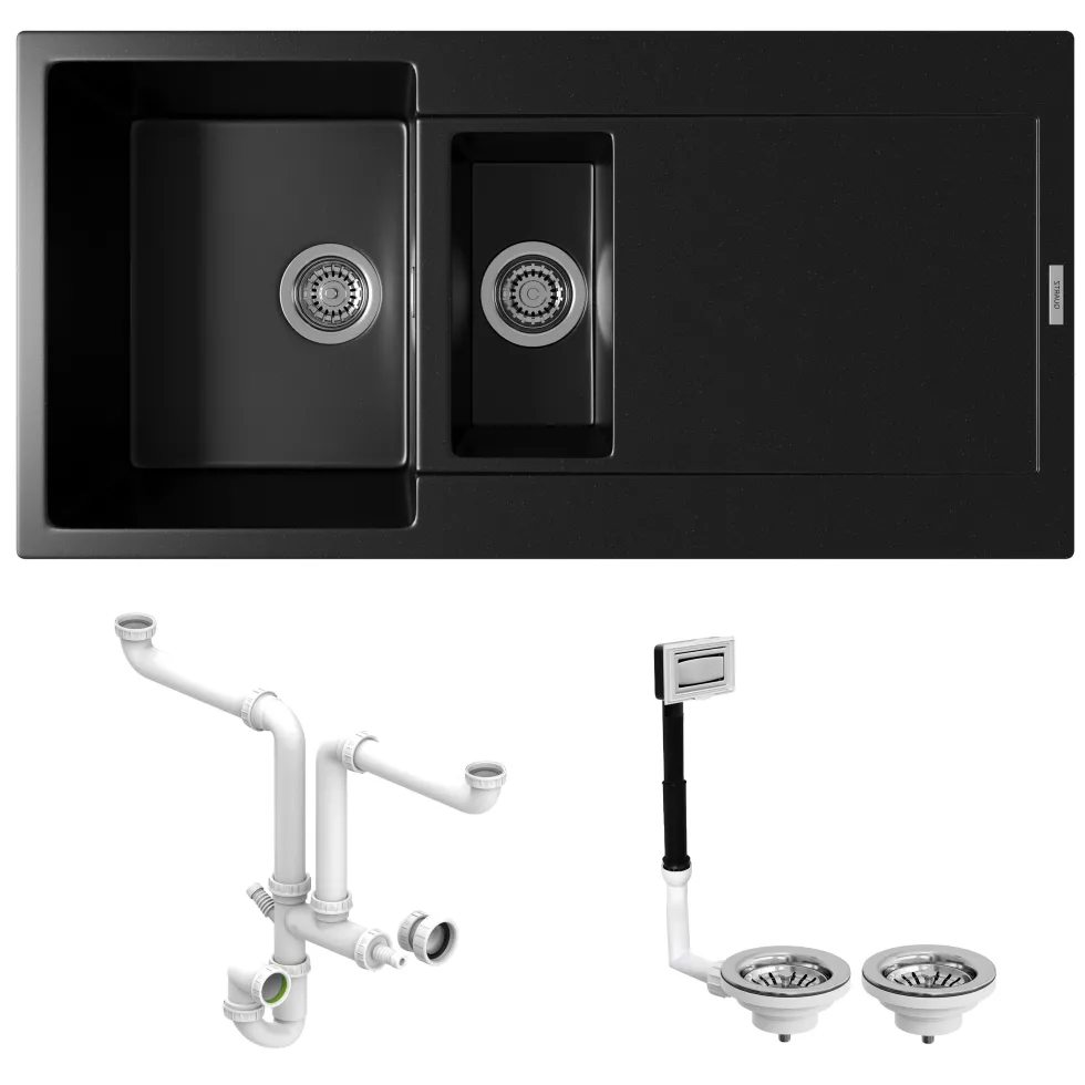 Vellamo Rocca 1.5 Bowl Granite Composite Inset Kitchen Sink & Waste - 1000 x 500mm