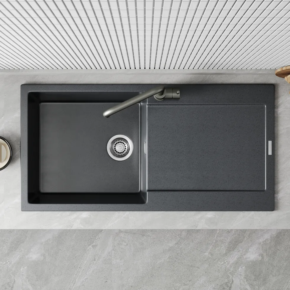 Vellamo Rocca Large 1 Bowl Granite Composite Inset Kitchen Sink & Waste - 1000 x 500mm