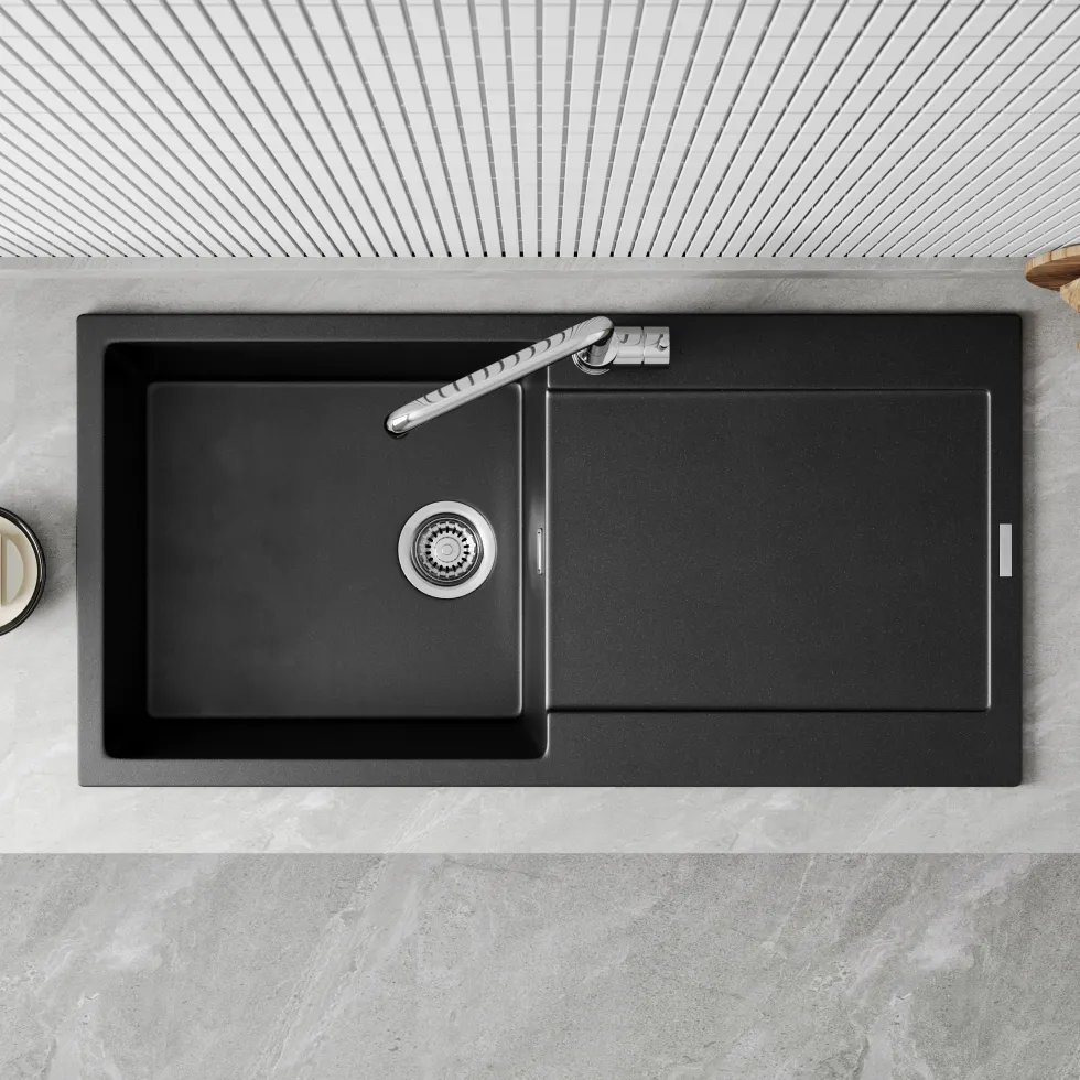 Vellamo Rocca Large 1 Bowl Granite Composite Inset Kitchen Sink & Waste - 1000 x 500mm