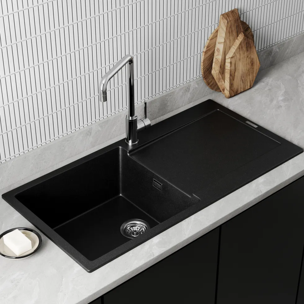 Vellamo Rocca Large 1 Bowl Granite Composite Inset Kitchen Sink & Waste - 1000 x 500mm