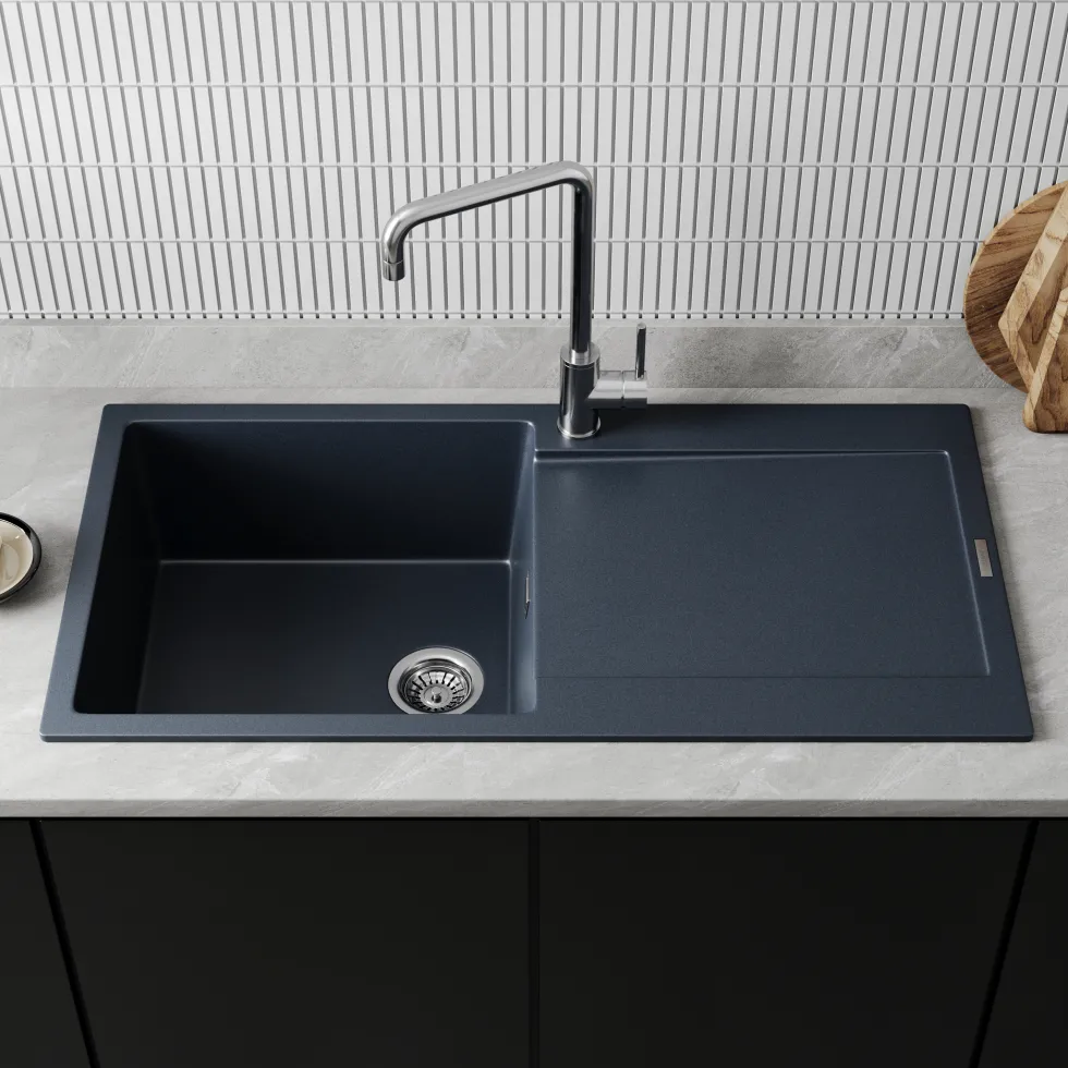 Vellamo Rocca Large 1 Bowl Granite Composite Inset Kitchen Sink & Waste - 1000 x 500mm
