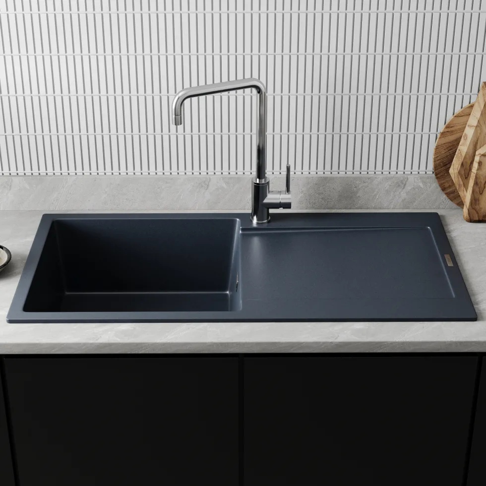 Vellamo Rocca Large 1 Bowl Granite Composite Inset Kitchen Sink & Waste - 1000 x 500mm