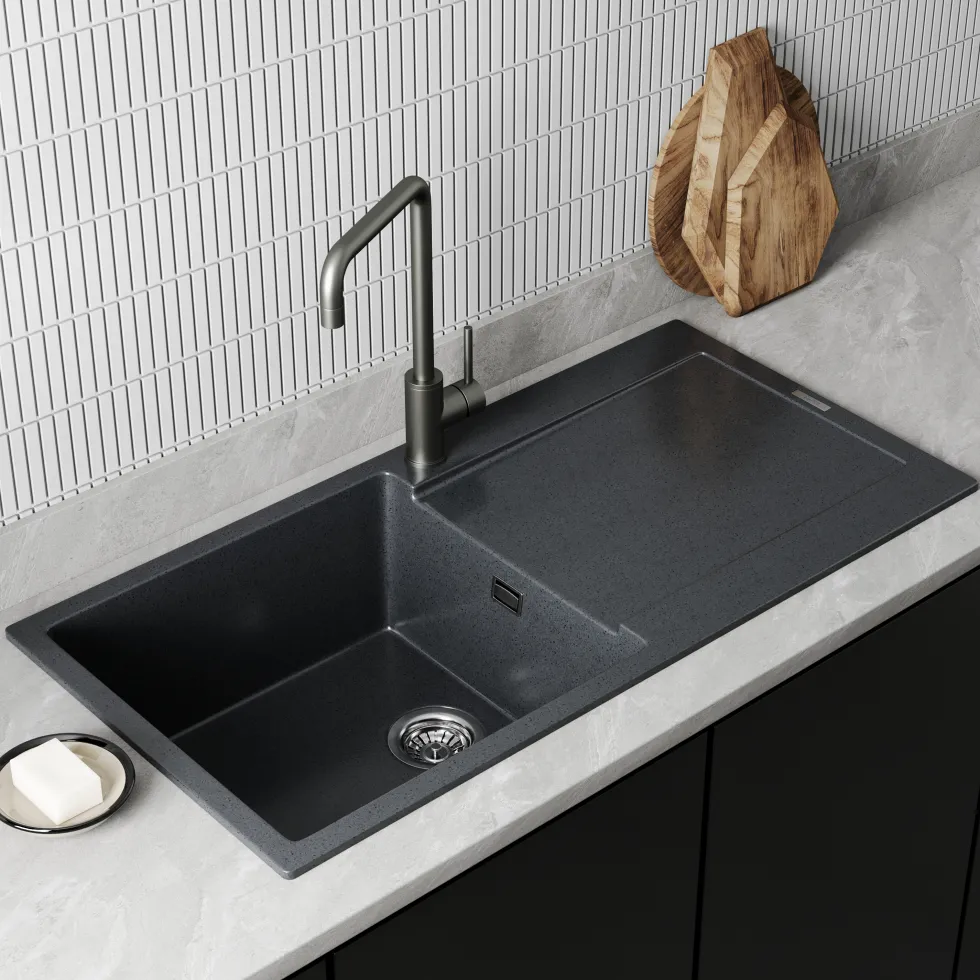 Vellamo Rocca Large 1 Bowl Granite Composite Inset Kitchen Sink & Waste - 1000 x 500mm