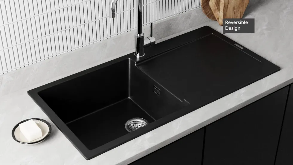 Vellamo Rocca Large 1 Bowl Granite Composite Inset Kitchen Sink & Waste - 1000 x 500mm