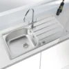 Vellamo Sunrise 1 Bowl Satin Stainless Steel Kitchen Sink with Waste, Plumbing Kit & Reversible Drainer - 965 x 500mm