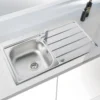 Vellamo Sunrise Compact 1 Bowl Satin Stainless Steel Kitchen Sink with Waste, Plumbing Kit & Reversible Drainer - 860 x 500mm