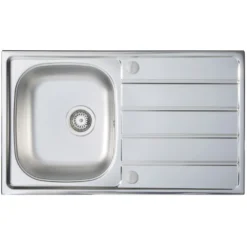Vellamo Sunrise Compact 1 Bowl Satin Stainless Steel Kitchen Sink with Waste, Plumbing Kit & Reversible Drainer - 860 x 500mm